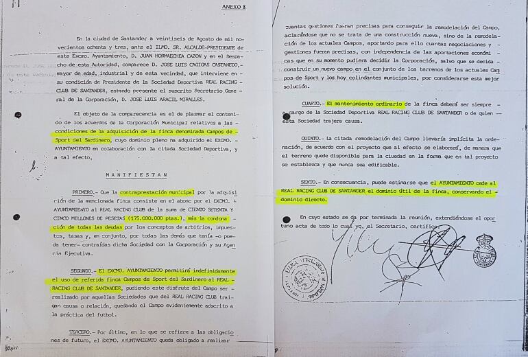 Convenio entre el Ayuntamiento de Santander y el Racing para el uso de los Campos de Sport.