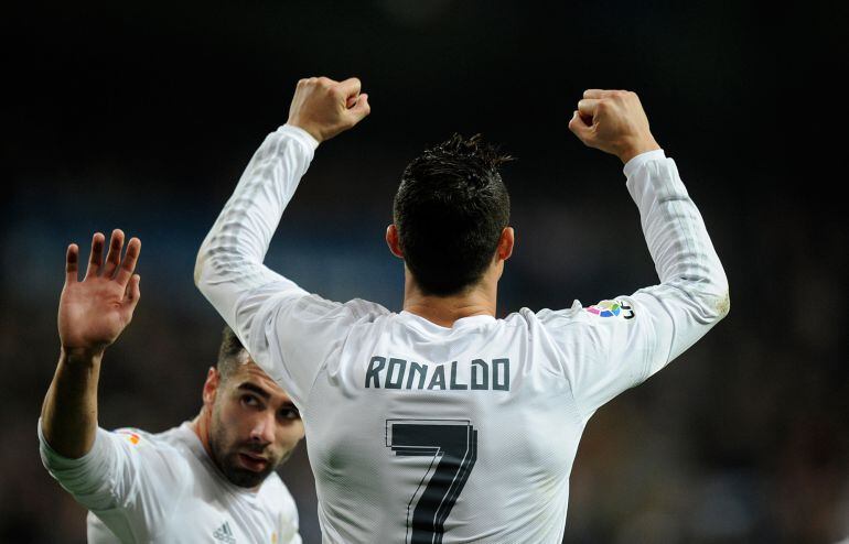 Cristiano Ronaldo celebra su segundo gol al Espanyol