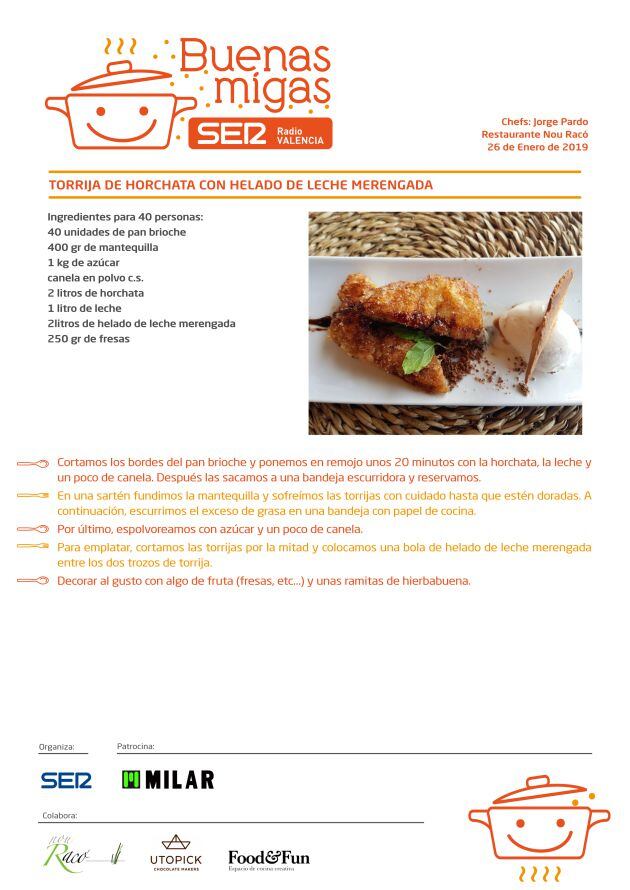 Torrija de horchata con helado de leche merengada