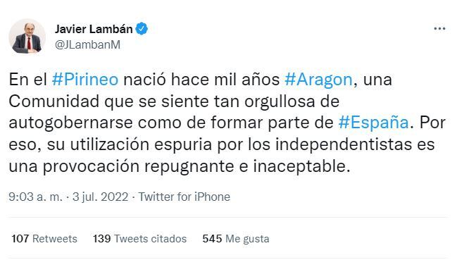 Tuit de Javier Lambán