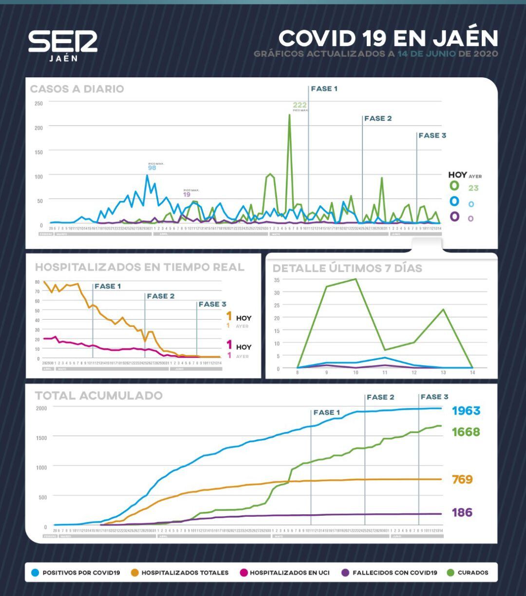 Gráfico de evolución del coronavirus en la provincia de Jaén.