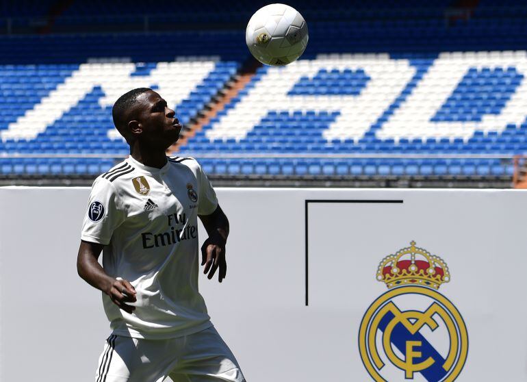 Vinícius Júnior, en su presentación como jugador del Real Madrid.