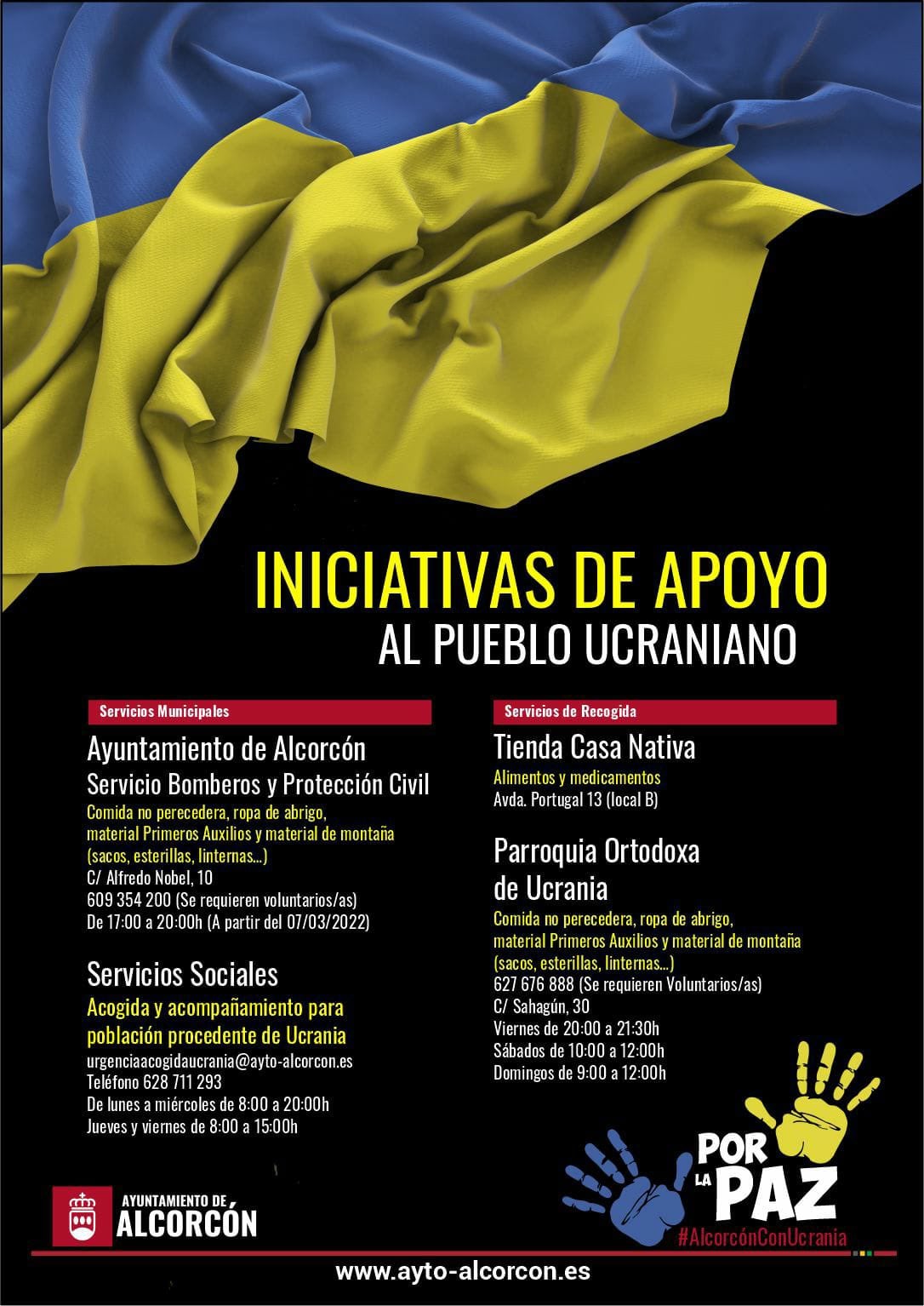 Cartel con las iniciativas de apoyo al pueblo ucraniano de Alcorcón