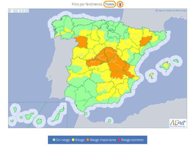 Alertas de Aemet para el viernes 12 de julio.