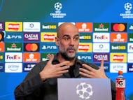 Pep Guardiola durante la rueda de prensa previa al choque contra el Real Madrid