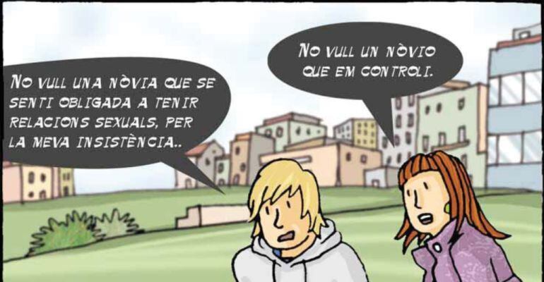 Imatge del còmic per prevenir les violències masclistes entre la joventut, editat pel Departament d'Interior
