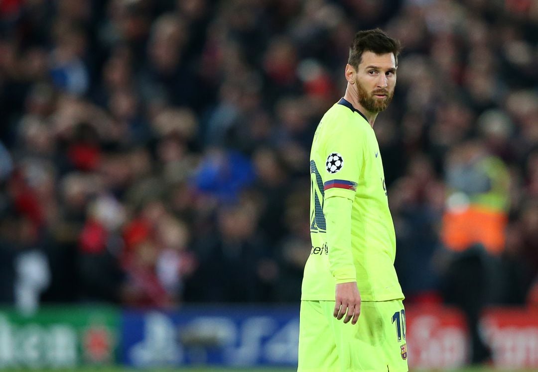 Leo Messi, durante el partido ante el Liverpool en la Champions