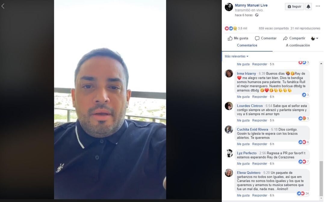 Vídeo publicado por Manny Manuel en su red social de Facebook.