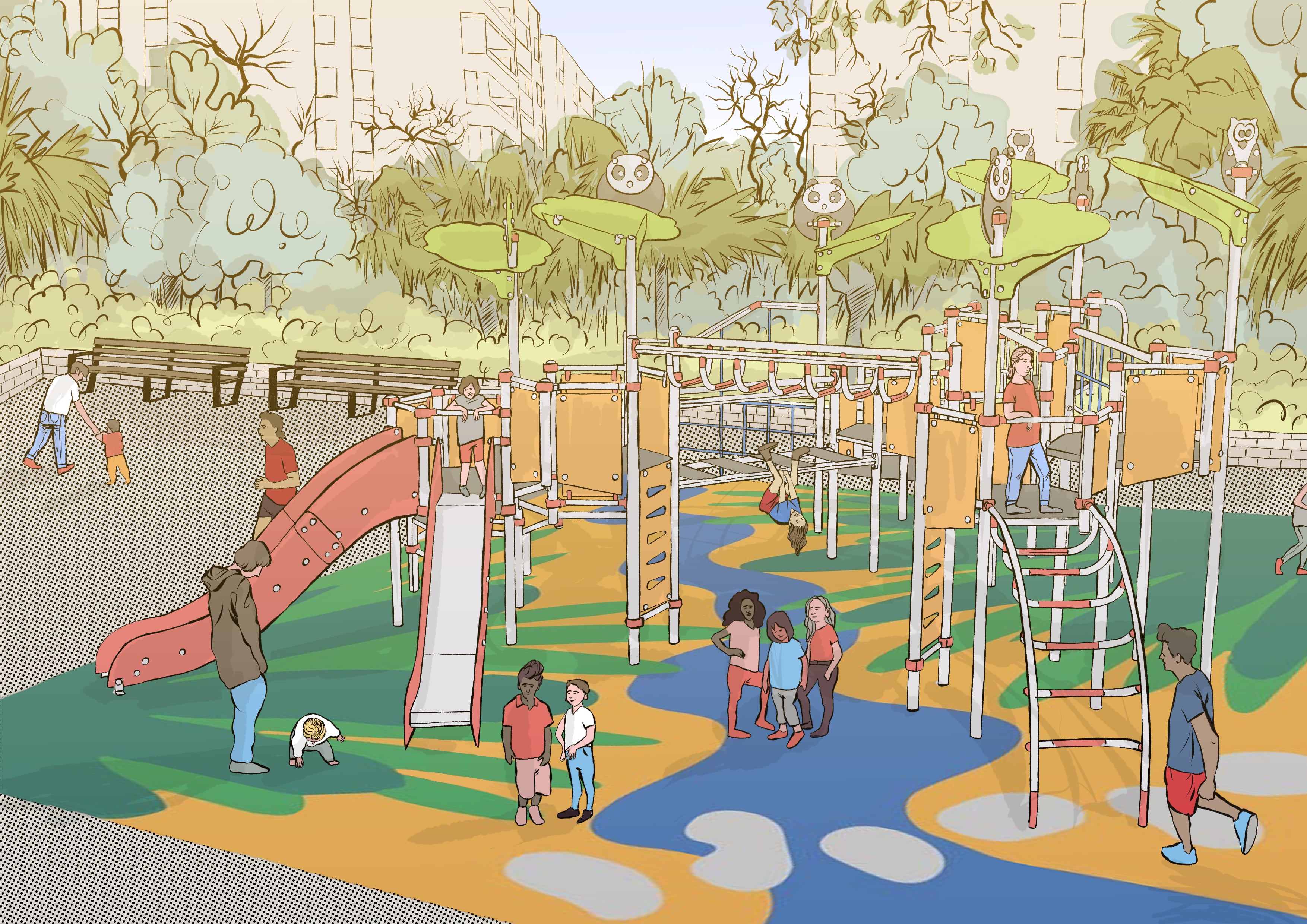 Proyecto para remodelar los juegos infantiles del jardín de la plaza del Cedro de València