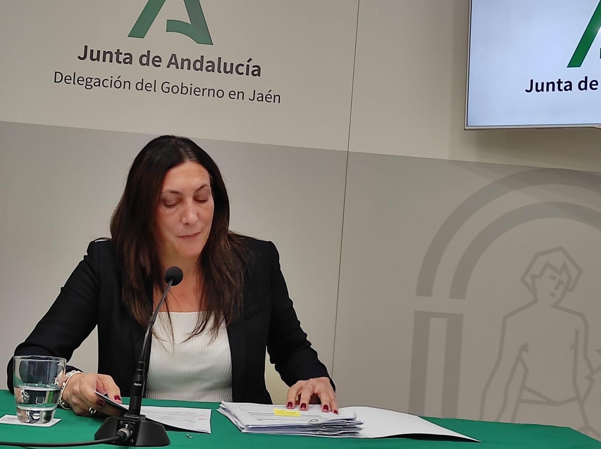 La consejera de Inclusión Social, Juventud, Familias e Igualdad, Loles López, durante la rueda de prensa en Jaén (Europa Press).