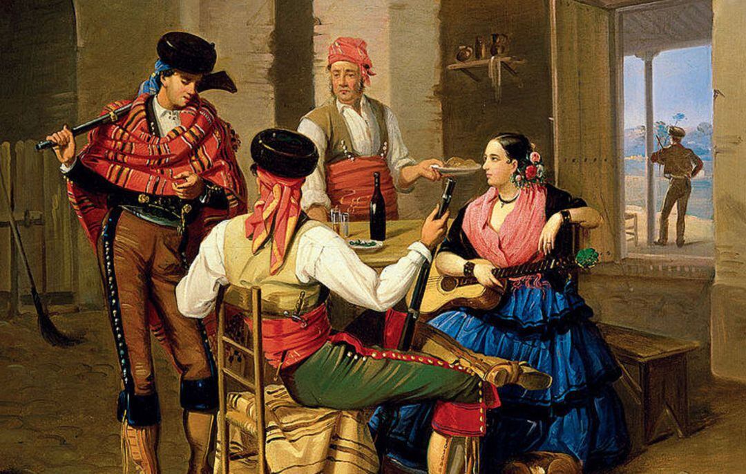 'Tópicos costumbristas de una posada andaluza', óleo de Manuel Cabral Aguado-Bejarano, 1855.