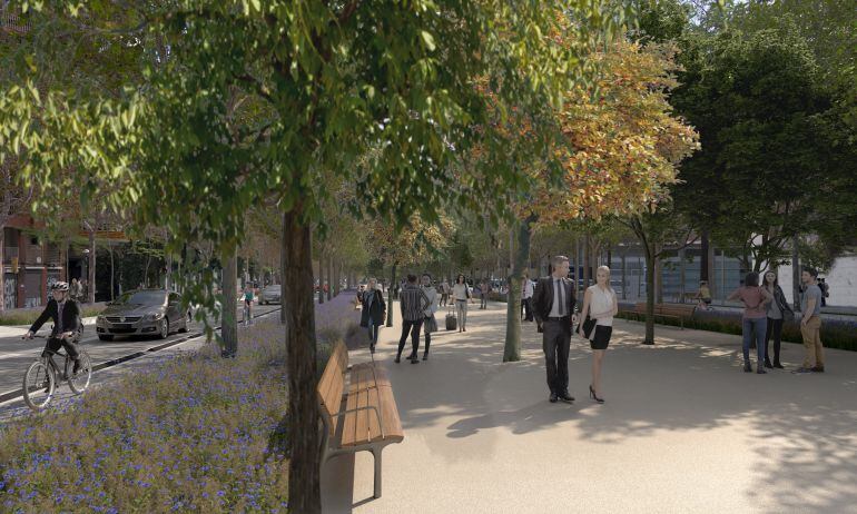 Recreació de com quedarà el tram central de la Meridiana després de la reforma