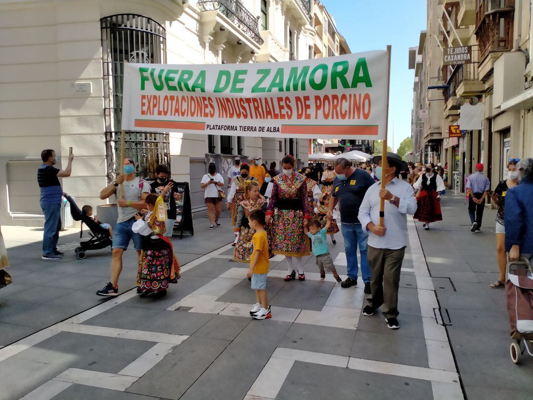 Momento de la manifestacion contra las macro granjas porcinas