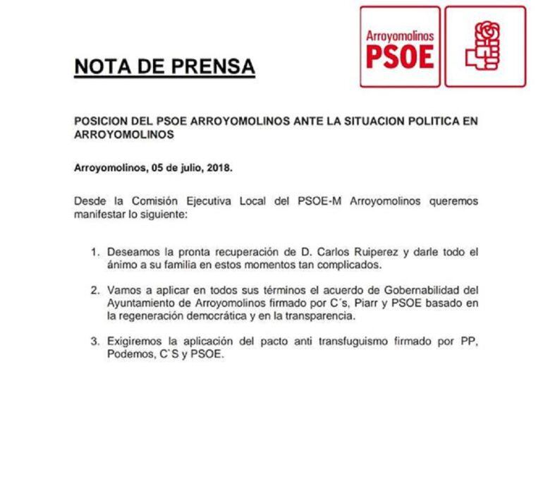 Comunicado del PSOE de Arroyomolinos