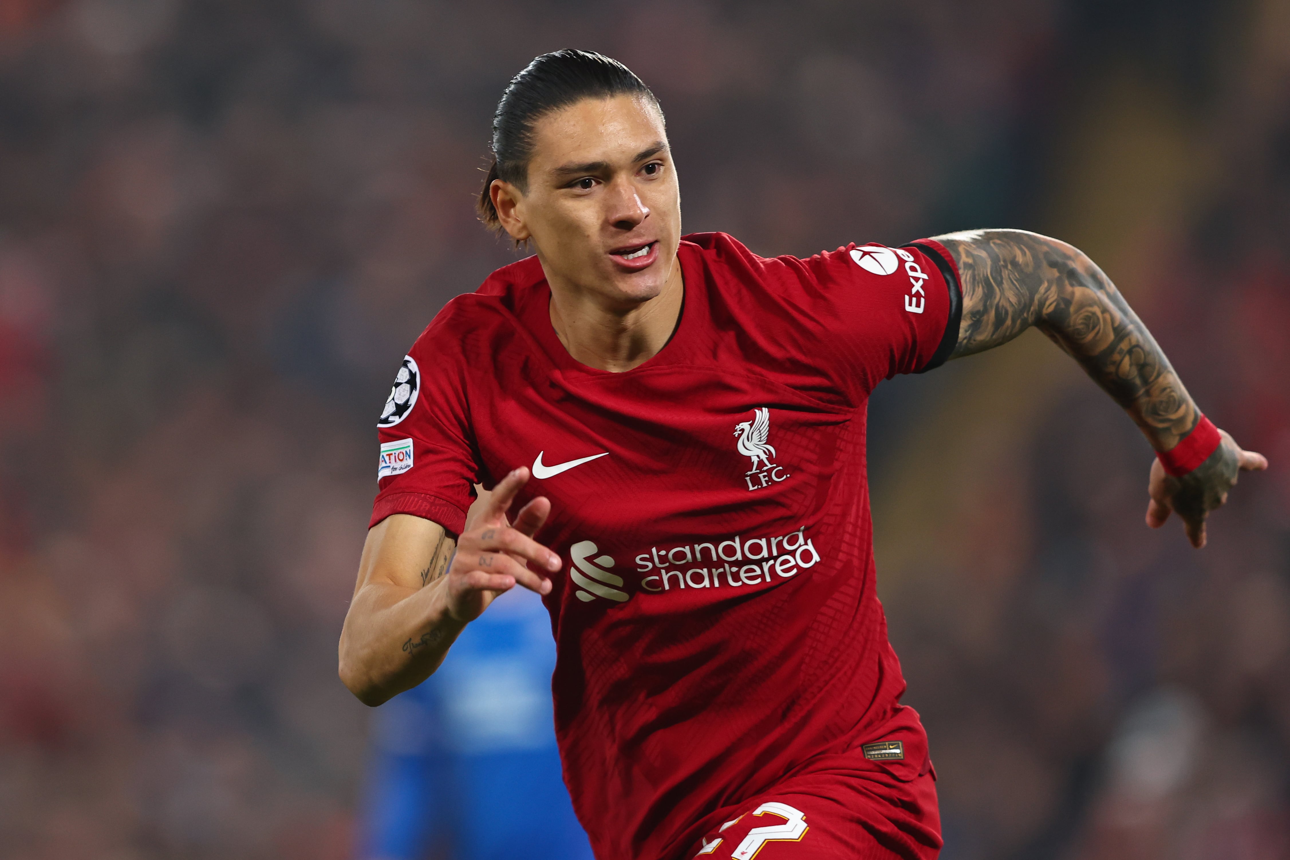 Darwin Núñez, durante el partido de Champions entre el Liverpool y Rangers