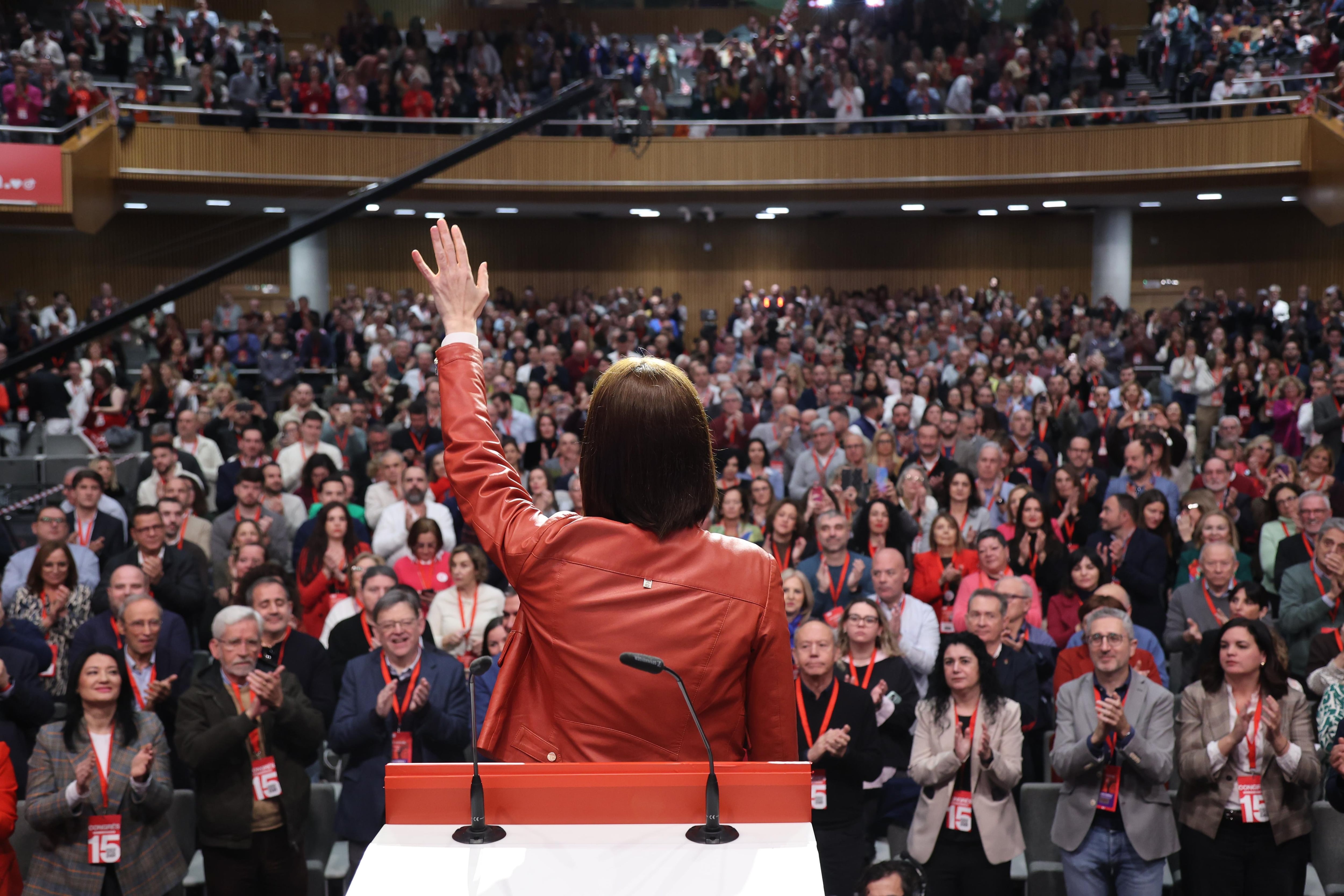 Diana Morant recibe el apoyo del plenario del XV Congrés Nacional del PSPV este sábado en València.