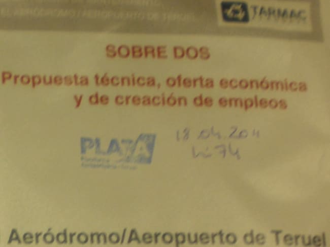 Imagen del sobre de la propuesta técnica presentada por Tarmac