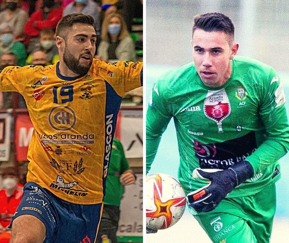 Víctor Megías, capitán del Villa de Aranda, y Piasa, portero de la Arandina (d)