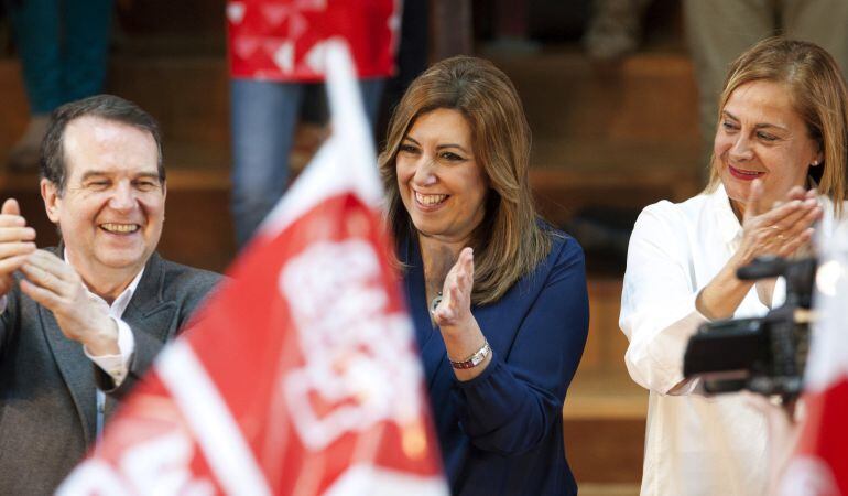 La candidata a la secretaría general del PSOE, Susana Díaz, durante su intervención en Vigo.