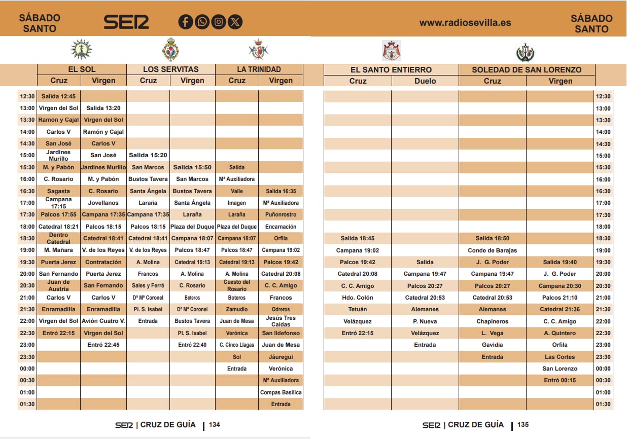 Horarios e itinerarios del Sábado Santo