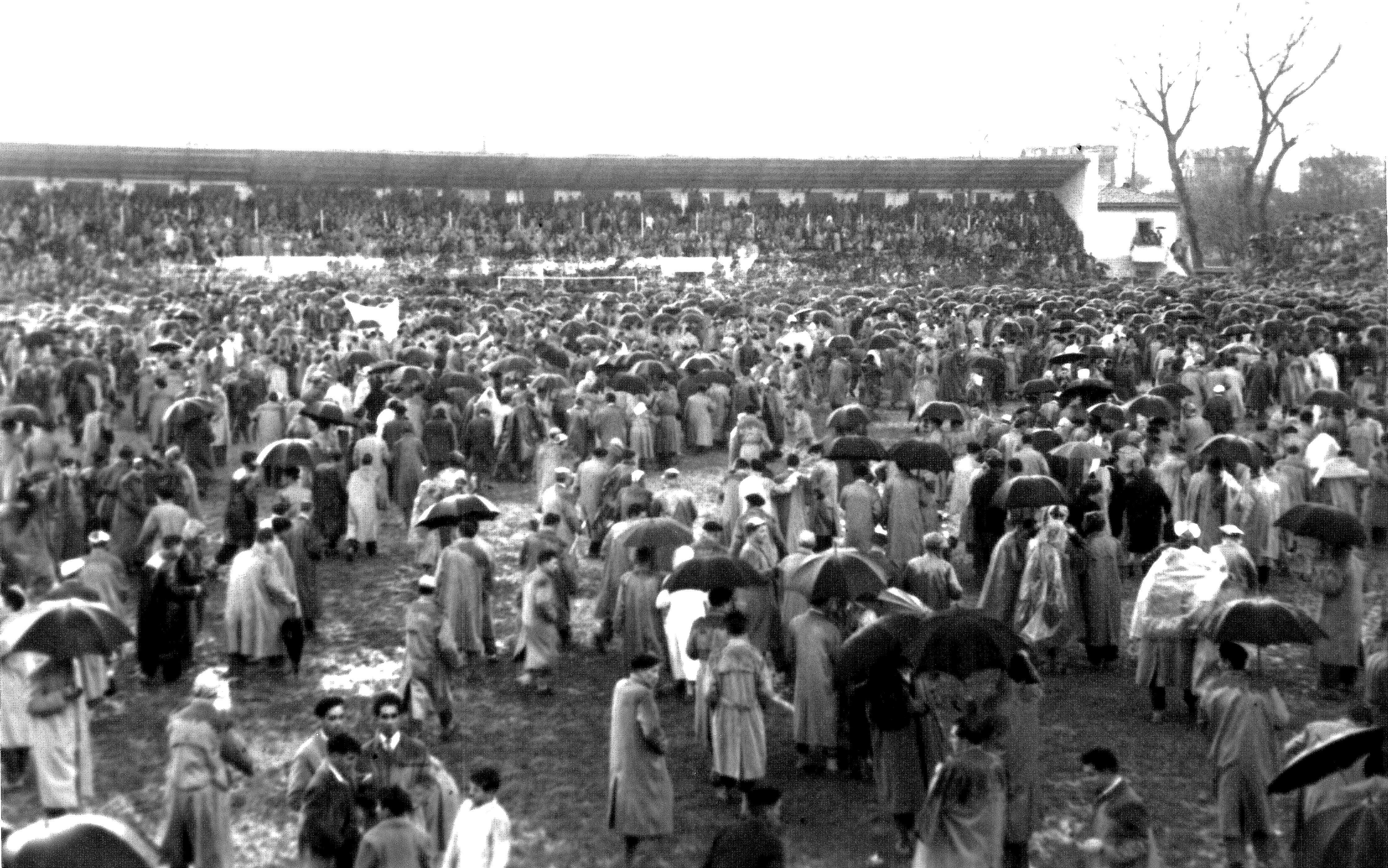 Los espectadores invaden el terreno de juego tras la suspensión del partido / Archivo de Álava / A. S. Koch