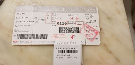 Billete sellado de uno de los veinte chinos en cuarentena voluntaria en Lanzarote a causa del Coronavirus