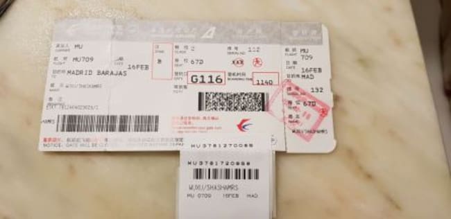 Billete sellado de uno de los veinte chinos en cuarentena voluntaria en Lanzarote a causa del Coronavirus