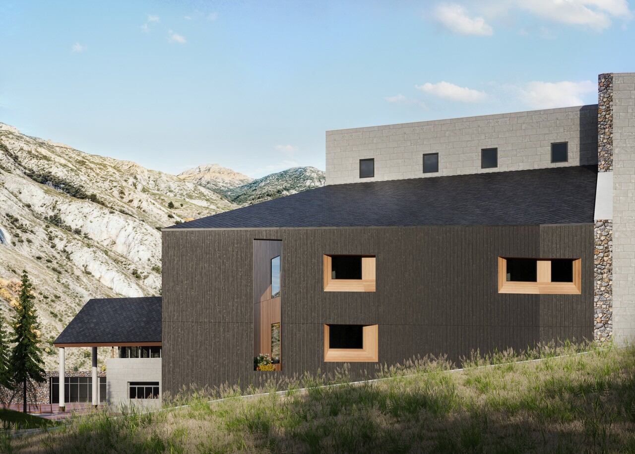 Render de com quedaria l'edifici del telecabina un cop s'hagi fet l'ampliació de la zona comercial