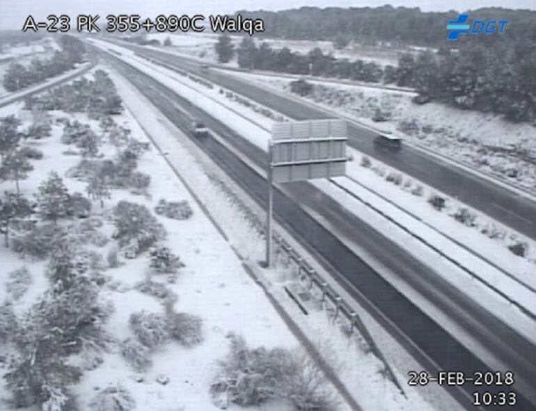 La A-23, una de las carreteras afectadas por el temporal en Huesca