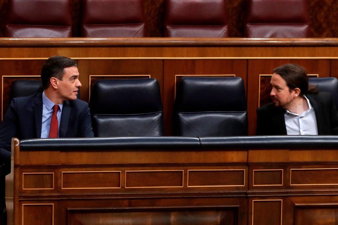 Pedro Sánchez y Pablo Iglesias en el Congreso.