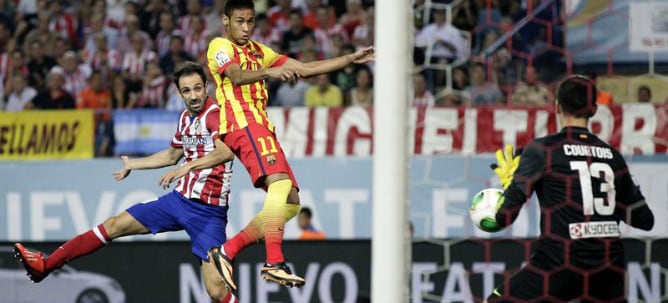 El brasileño marca de cabeza en el Vicente Calderón en la ida de la Supercopa de España.