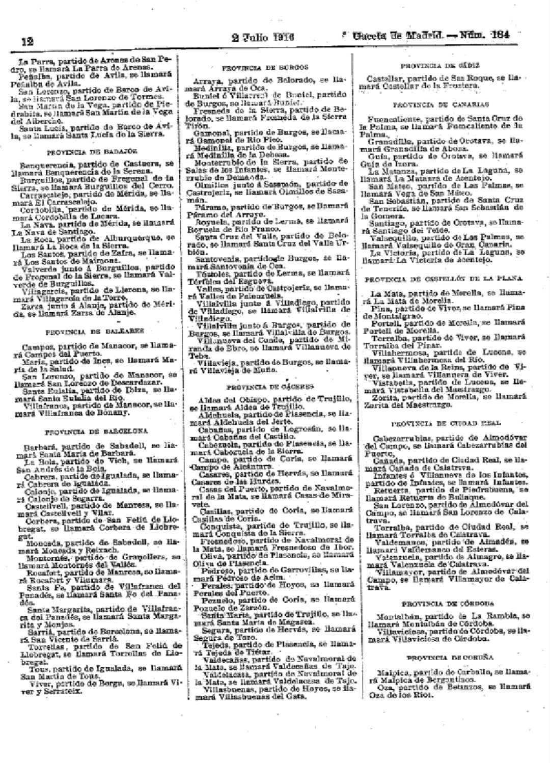 Hasta nueve localidades de la provincia perdieron su apellido en 1916