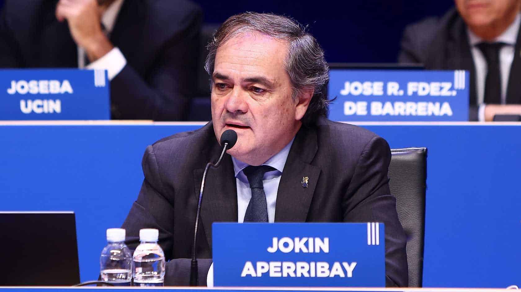 Jokin Aperribay, presidente de la Real Sociedad, en la Junta General de Accionistas