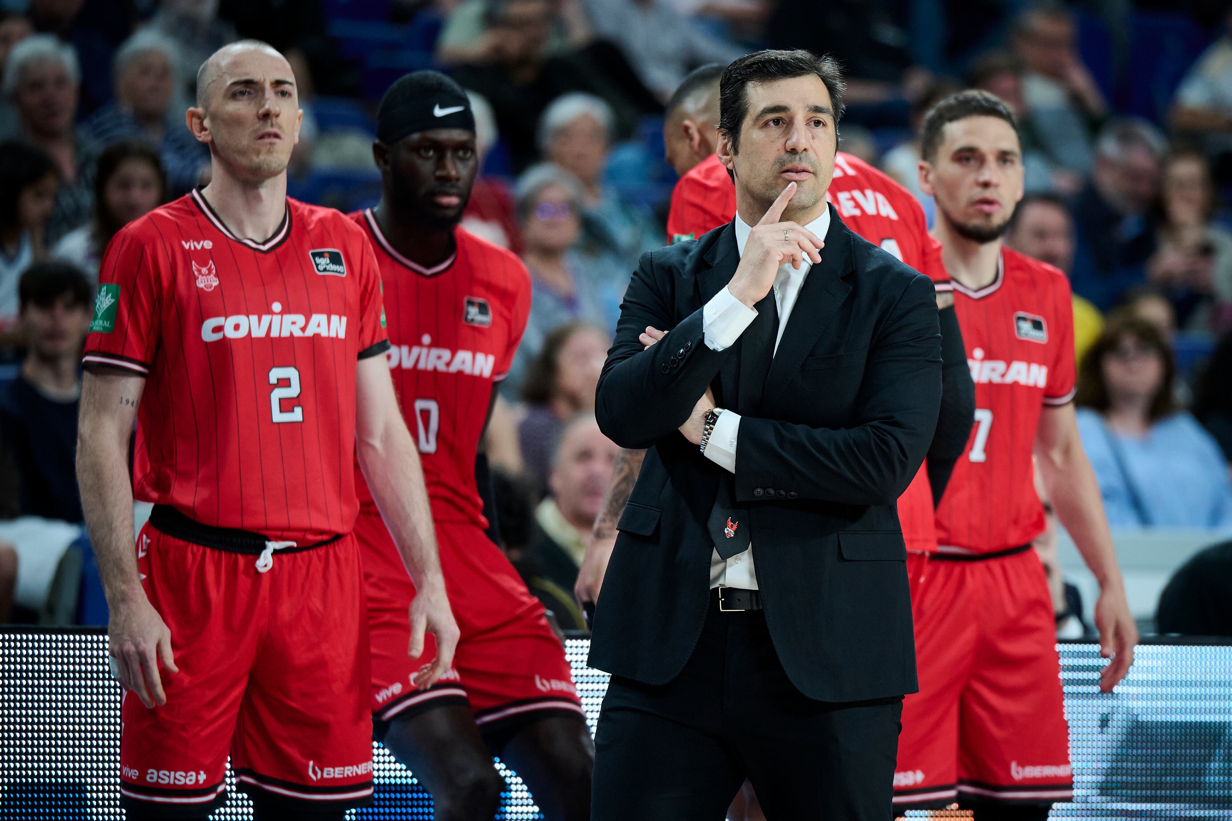 MADRID, SPAIN - MAY 05: Coach Pablo Pin of Covina Granada in action during Liga Endesa match between Real Madrid and Coviran Granada at WiZink Center on May 05, 2024 in Madrid, Spain.  (Photo by Borja B. Hojas/Getty Images)