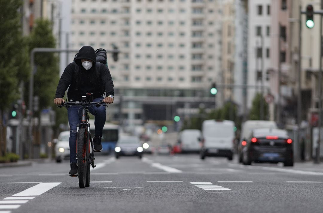 La Gran Vía de Madrid, en mayo de 2020, durante el estado de alarma. 