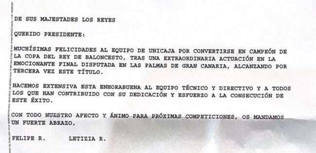 El Unicaja felicitado por los Reyes por el título de la Copa del Rey