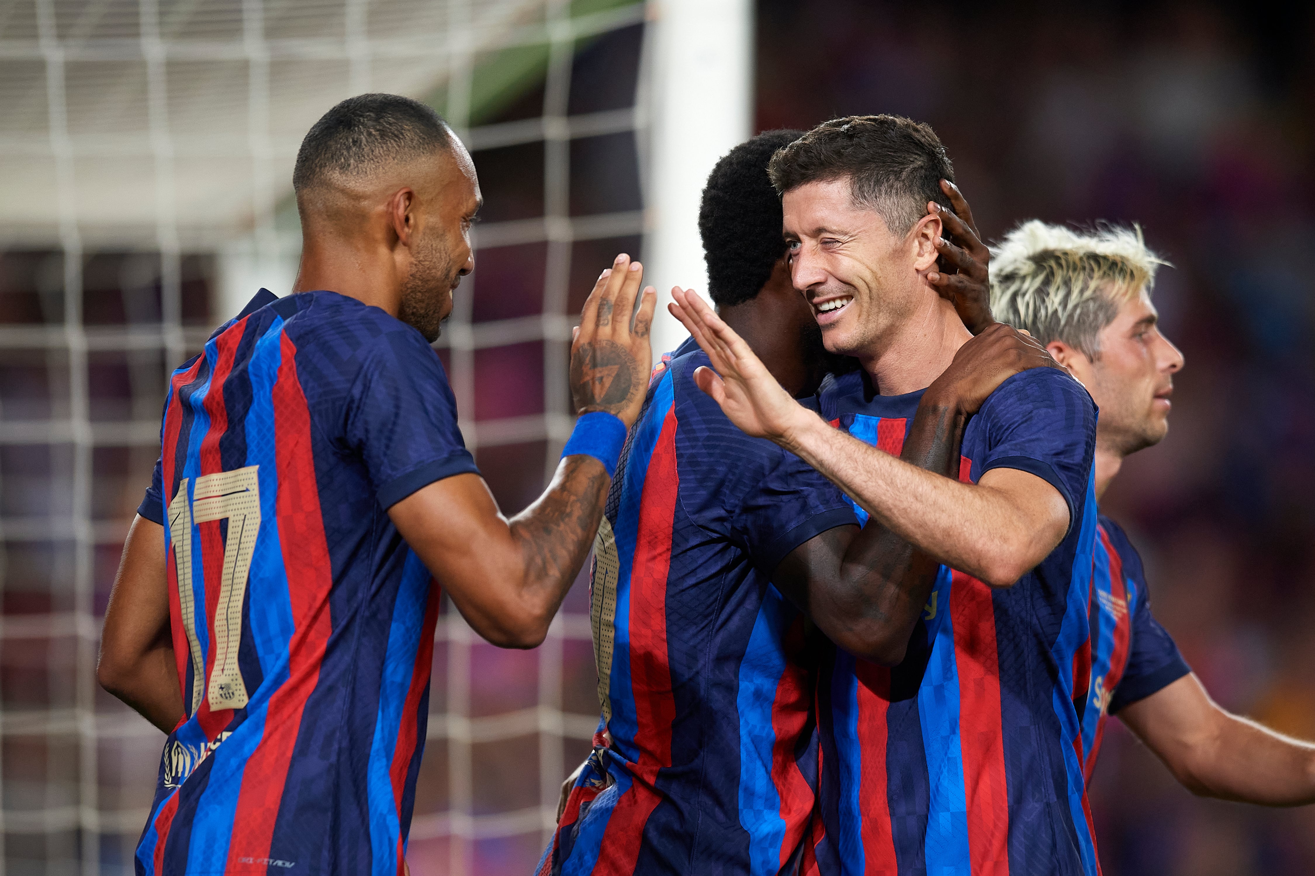 El Barça celebra uno de los goles en el Gamper