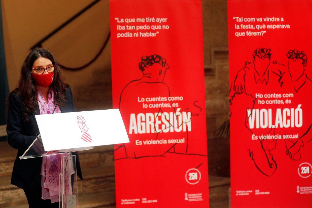 La vicepresidenta del Consell y consellera de Igualdad y Políticas Inclusivas, Mónica Oltra, presenta la campaña de la Generalitat con motivo del 25 de noviembre, Día Internacional de la Eliminación de la Violencia contra las Mujeres. 