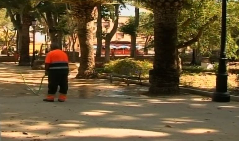 Trabajador de Recolte en el parque María Cristina de Algeciras