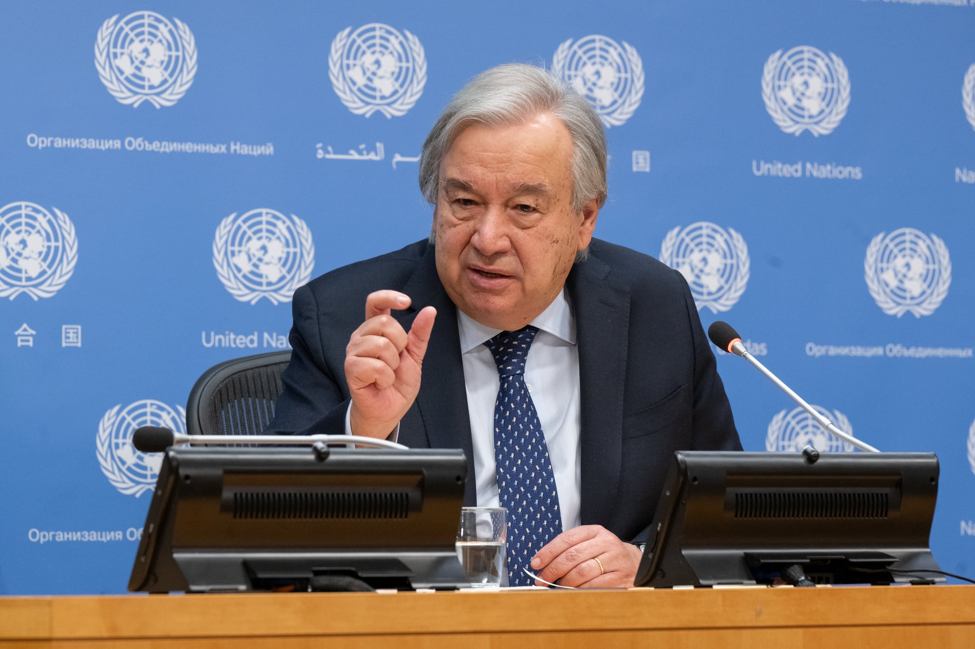 El secretario general de la ONU, António Guterres, en una rueda de prensa