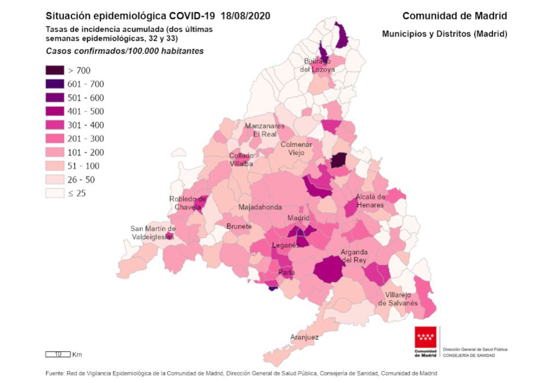 El informe del Gobierno madrileño sobre la situación epidemiológica.