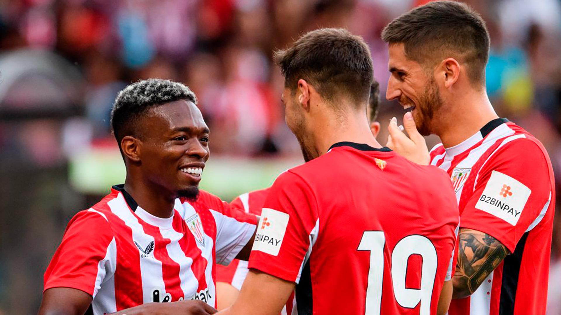 Álvaro Djaló celebra su primer gol como jugador del Athletic, marcado este jueves en el amistoso disputado ante la SD Eibar