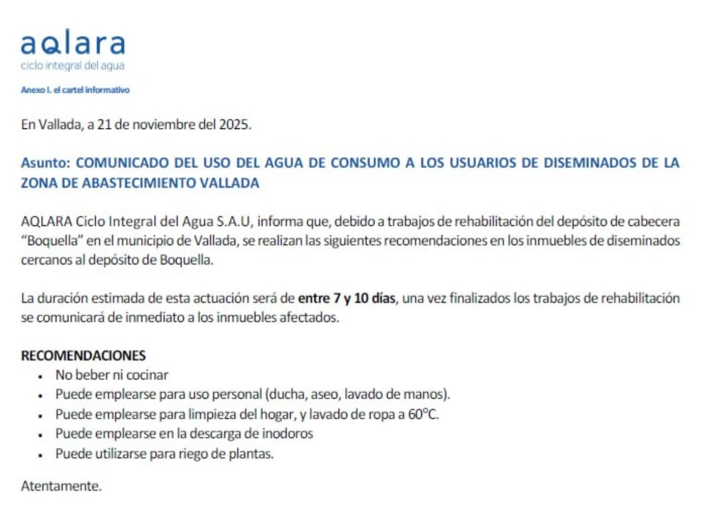 Comunicado de Aqlara