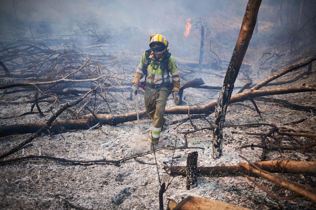Bombero en los incendios forestales de Bolivia