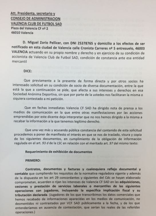 Petición de Zorío al VCF