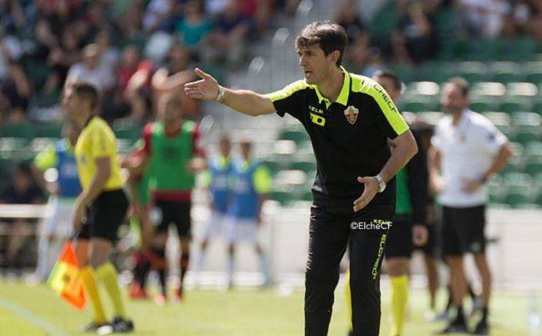 Pacheta dirige a su equipo en el Elche-Mallorca de esta temporada