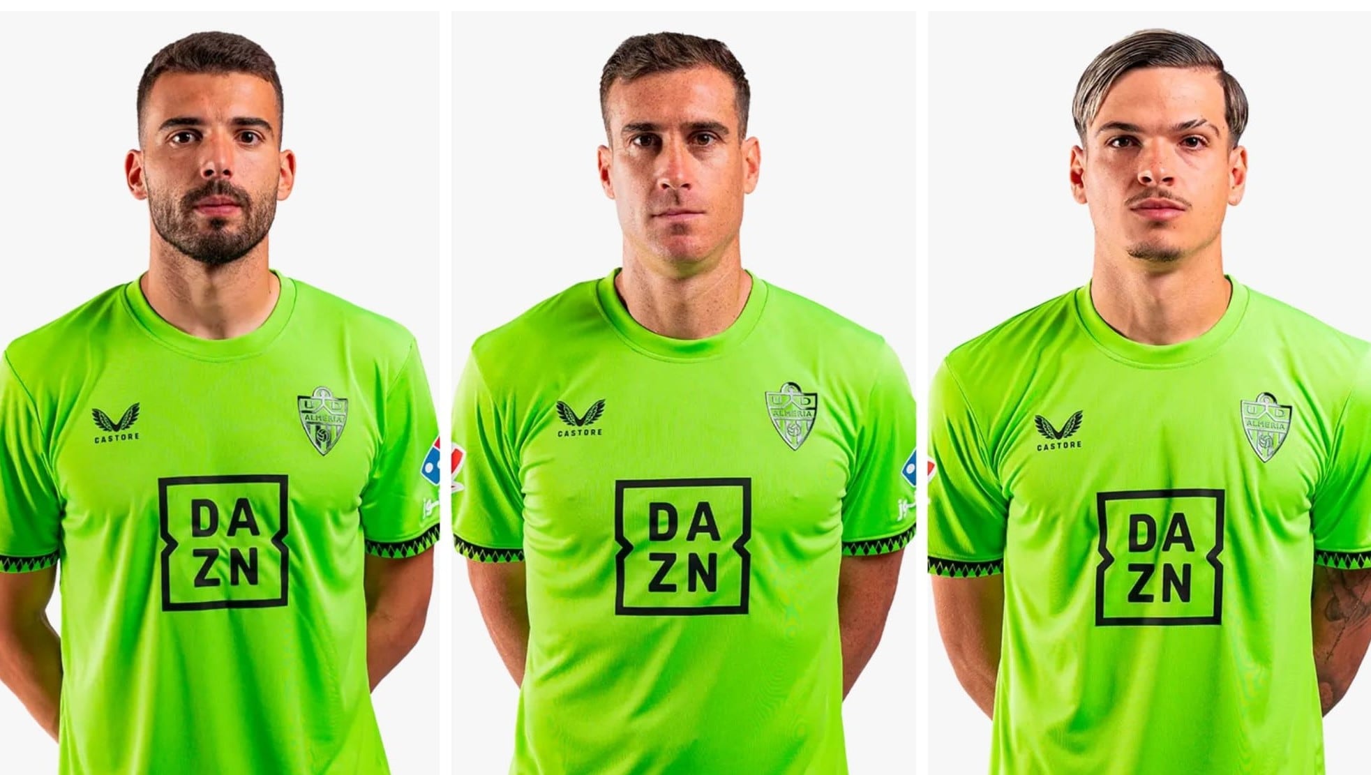 Maximiano, Fernando y Bruno Iribarne, los tres porteros del Almería 25-26.