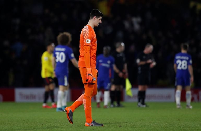 Courtois durante un partido contra del Chelsea contra el Wartford.