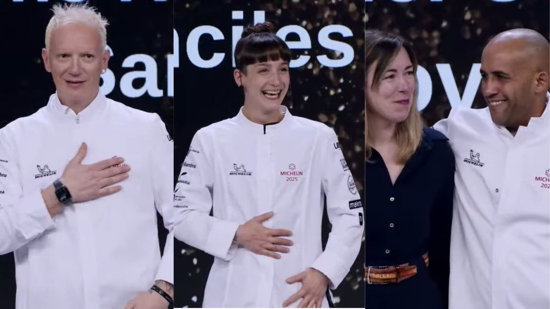 Toño Rodríguez, Iris Jordán y Víctor Manuel Ovalles tras alzarse con sus Estrella Michelín el pasado mes de noviembre de 2024