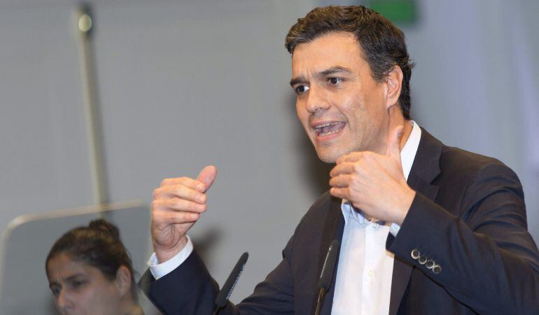El secretario general del PSOE, Pedro Sánchez, durante una intervención